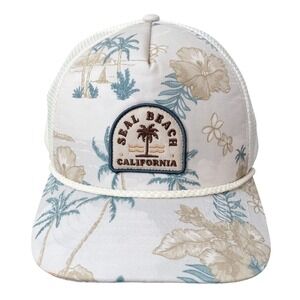 Pacific Creations Seal Beach California Tropical Floral Mesh Trucker Hat Surfer